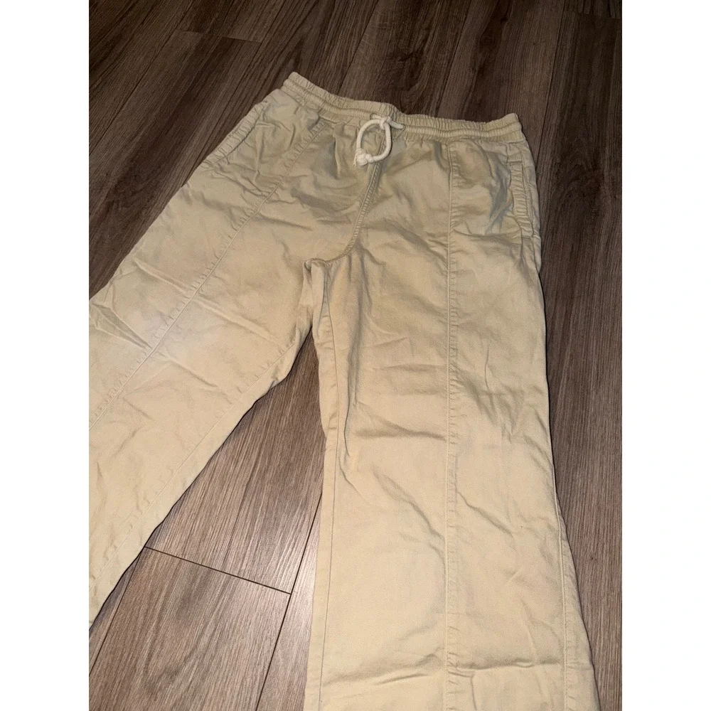 We The Free Free People Beige Cotton‎ Wide Leg Utility Pants Drawstring Large H1